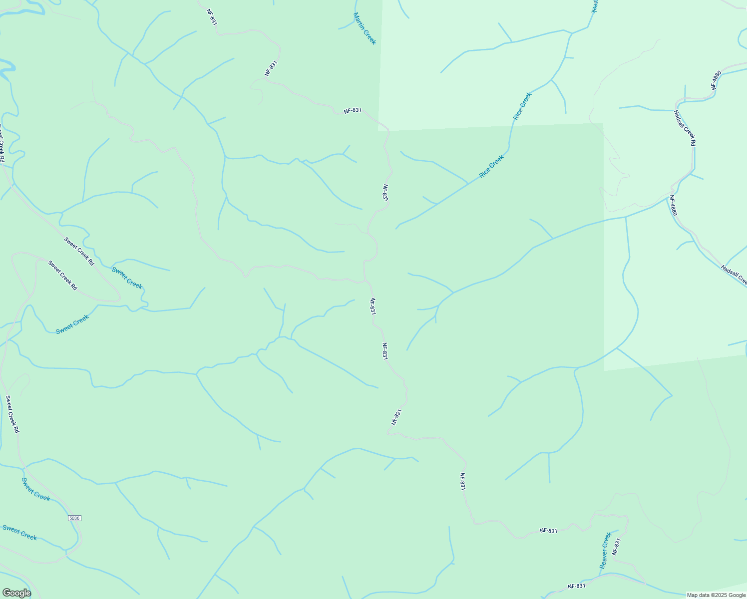 map of restaurants, bars, coffee shops, grocery stores, and more near National Forest Development Road 831 in Mapleton