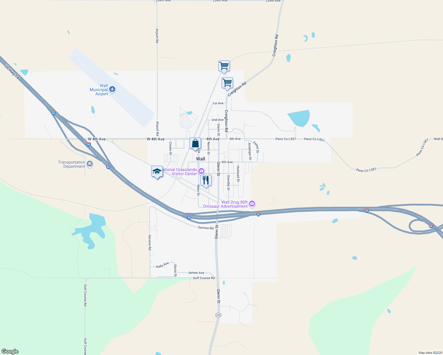 map of restaurants, bars, coffee shops, grocery stores, and more near 704 Glenn Street in Wall