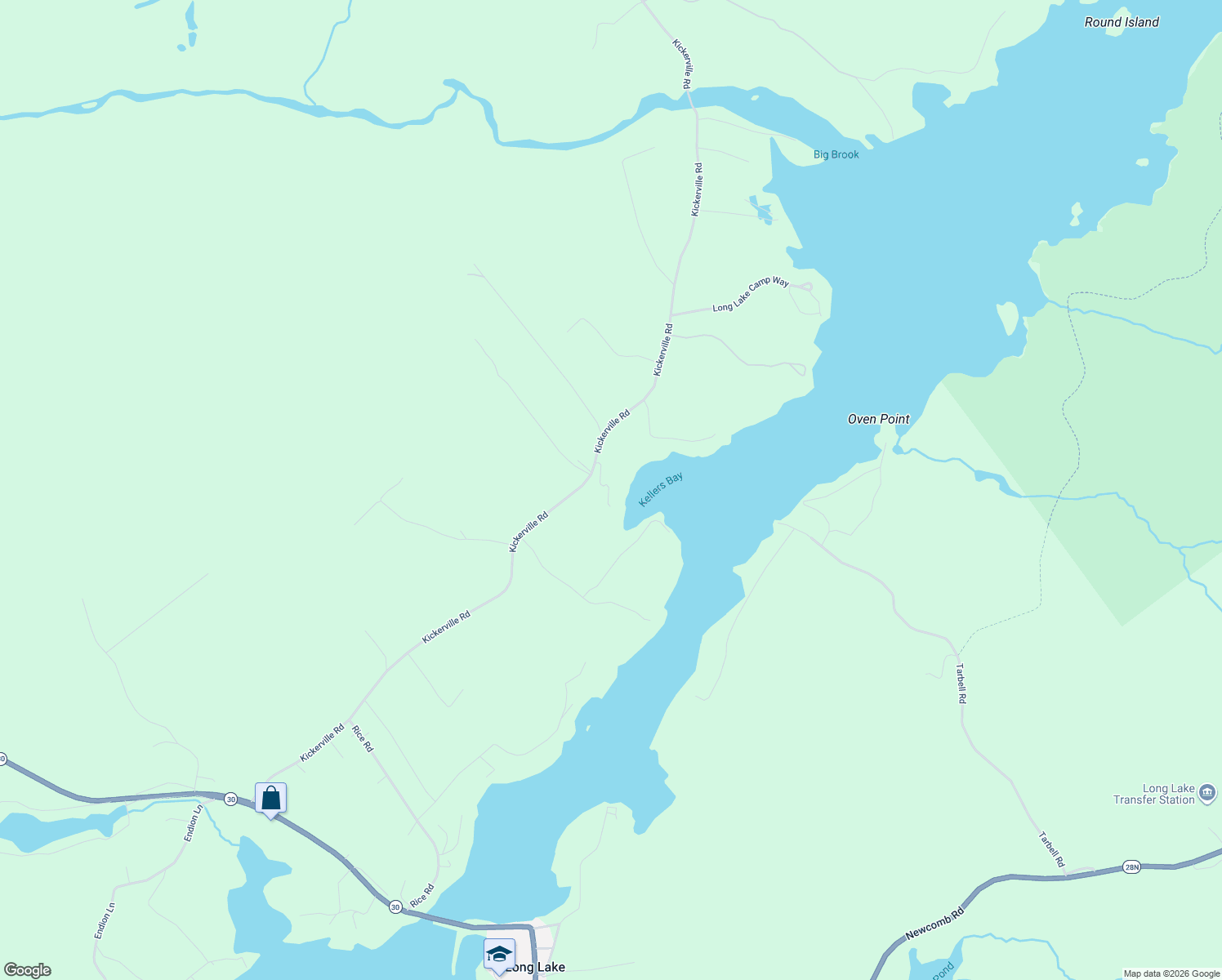 map of restaurants, bars, coffee shops, grocery stores, and more near Triplet Hill Way in Long Lake