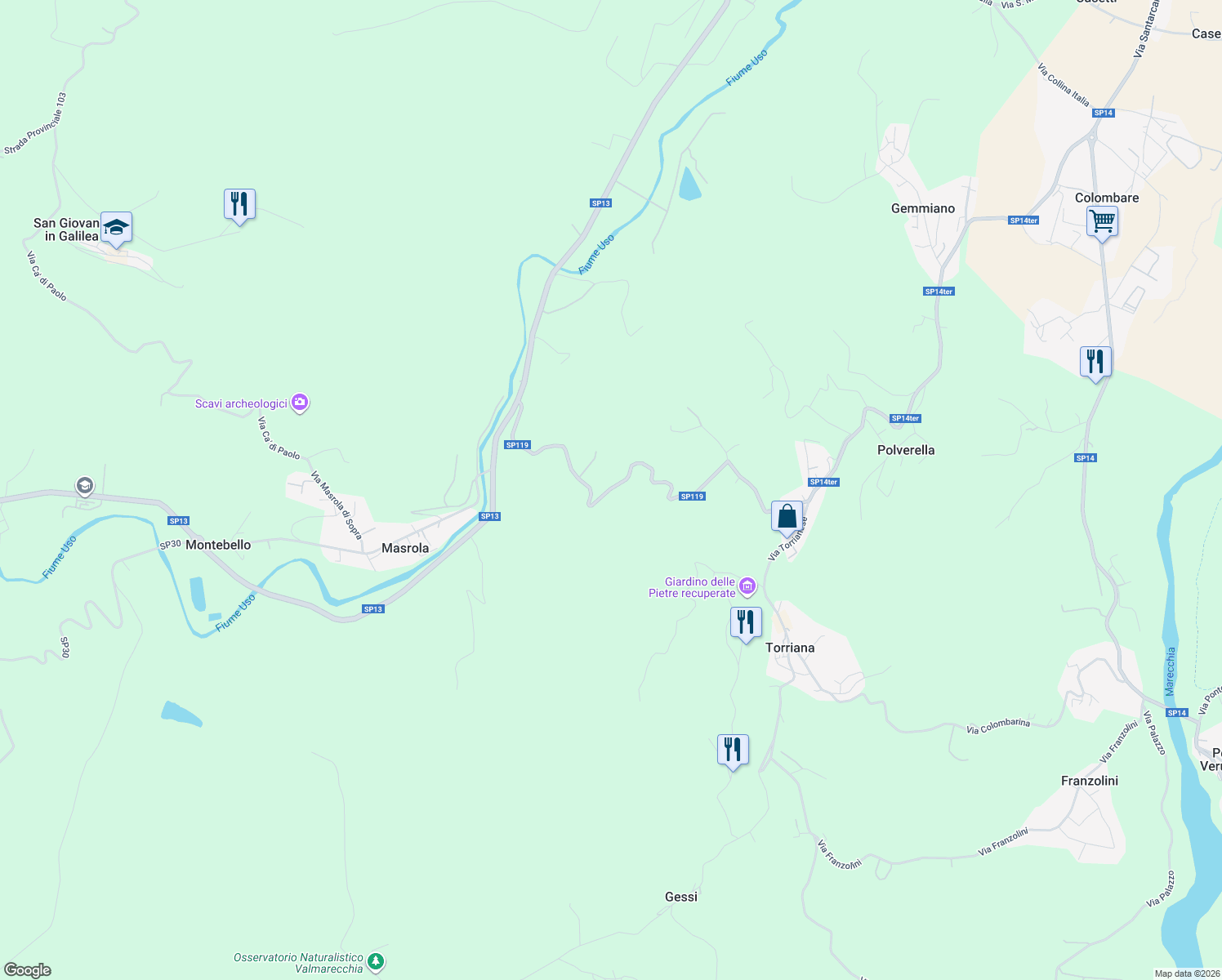 map of restaurants, bars, coffee shops, grocery stores, and more near in Province of Rimini