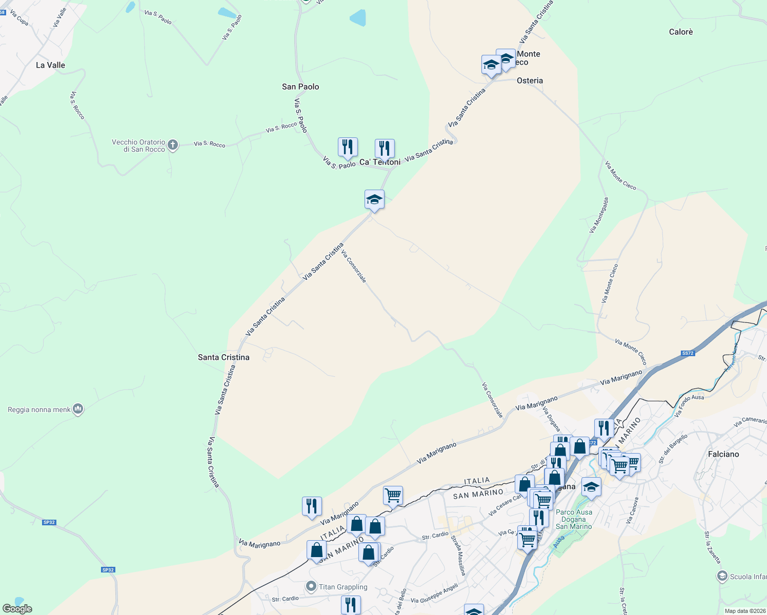 map of restaurants, bars, coffee shops, grocery stores, and more near 2 Via Consorziale in Rimini