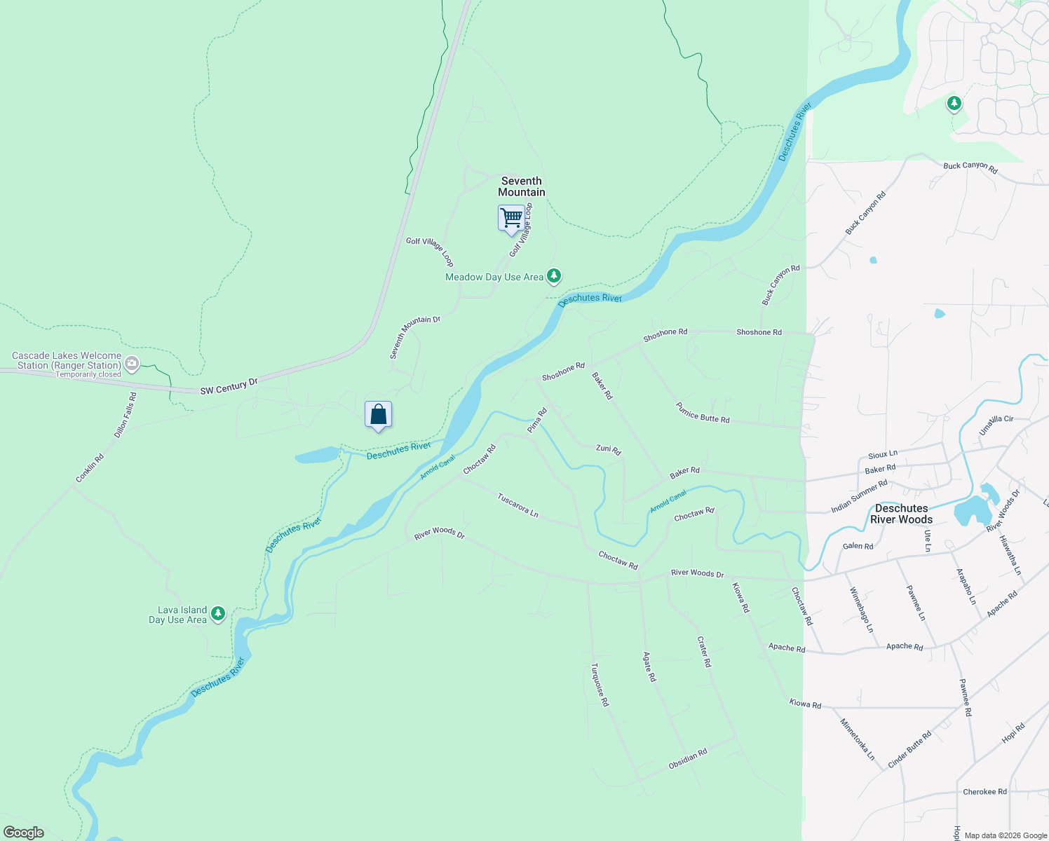 map of restaurants, bars, coffee shops, grocery stores, and more near 18848 Choctaw Road in Bend