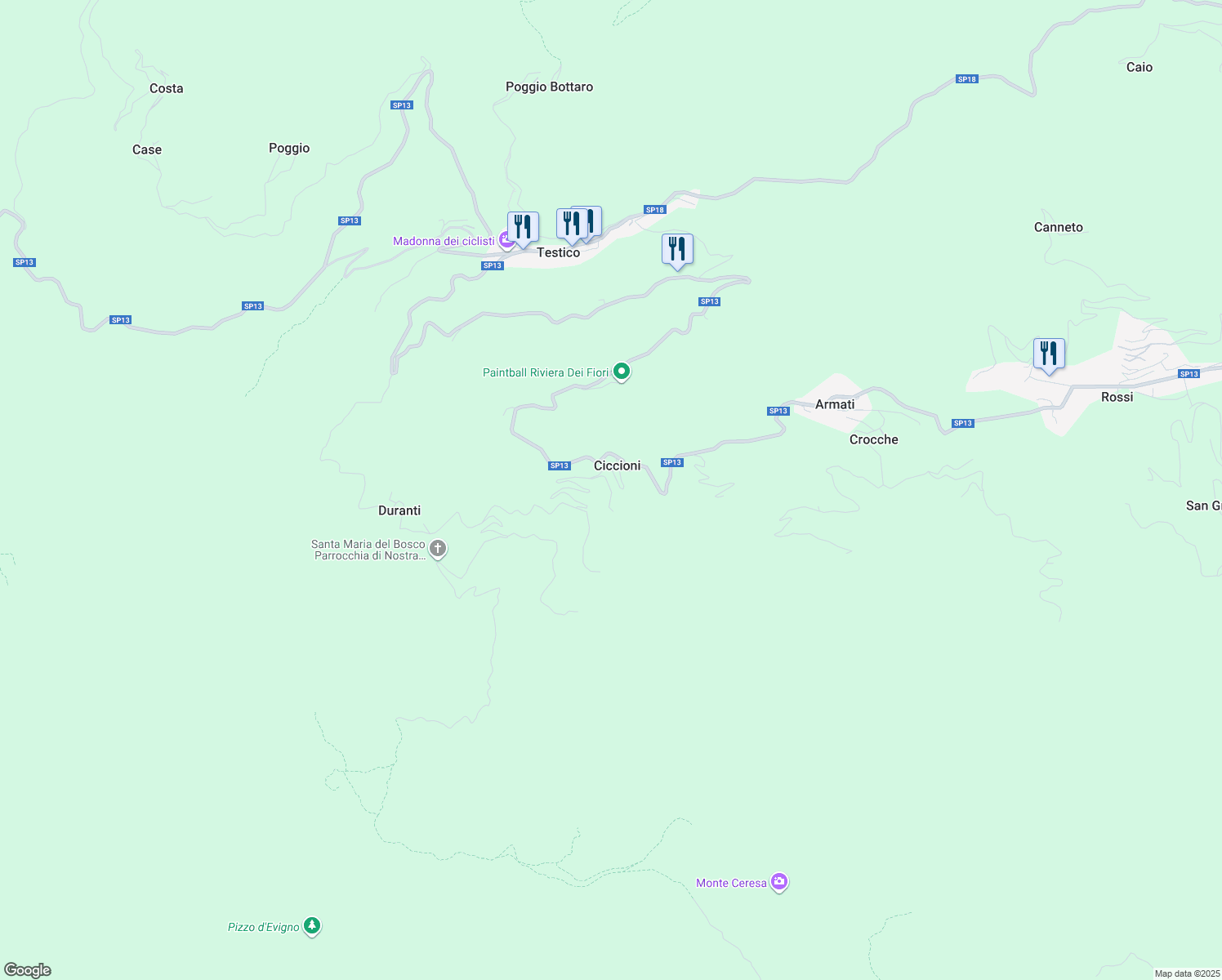map of restaurants, bars, coffee shops, grocery stores, and more near 9 Località Ciccioni in Ciccioni