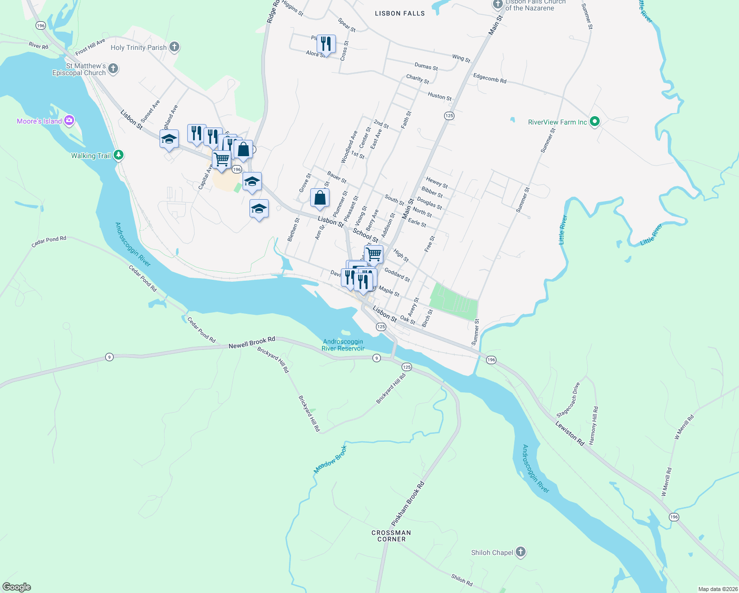 map of restaurants, bars, coffee shops, grocery stores, and more near 7 Main Street in Lisbon