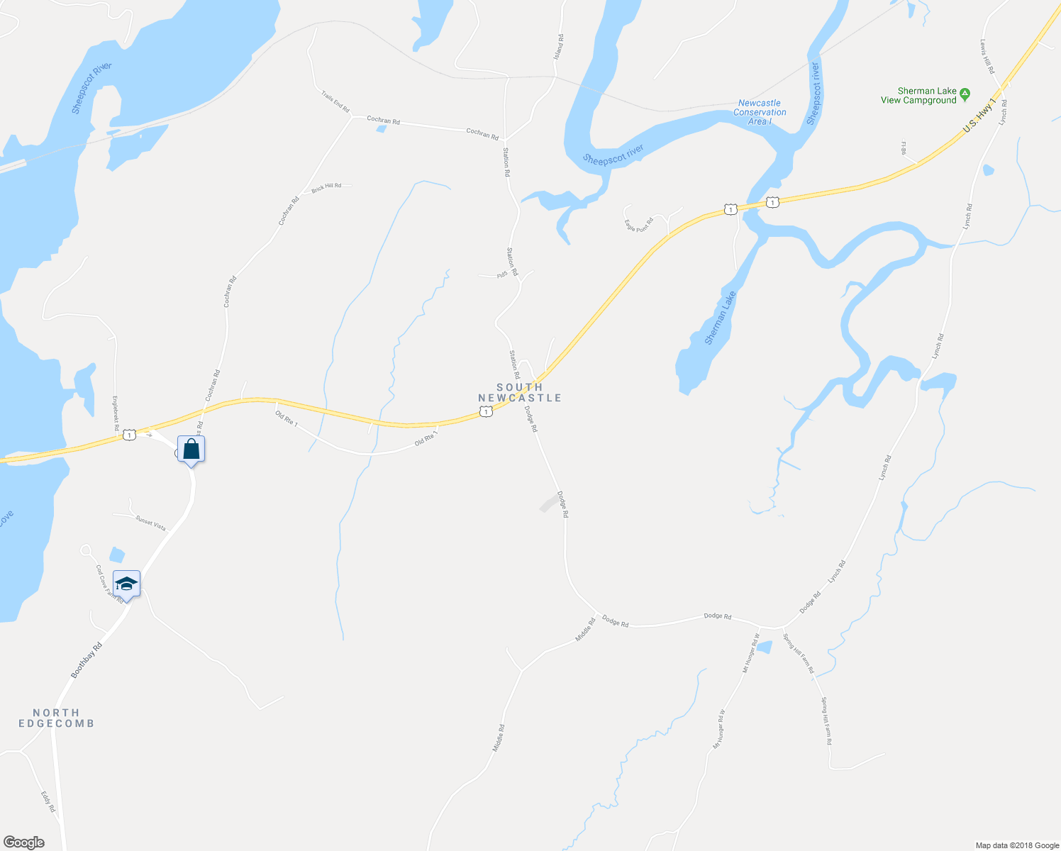 map of restaurants, bars, coffee shops, grocery stores, and more near 27 Dodge Road in Edgecomb