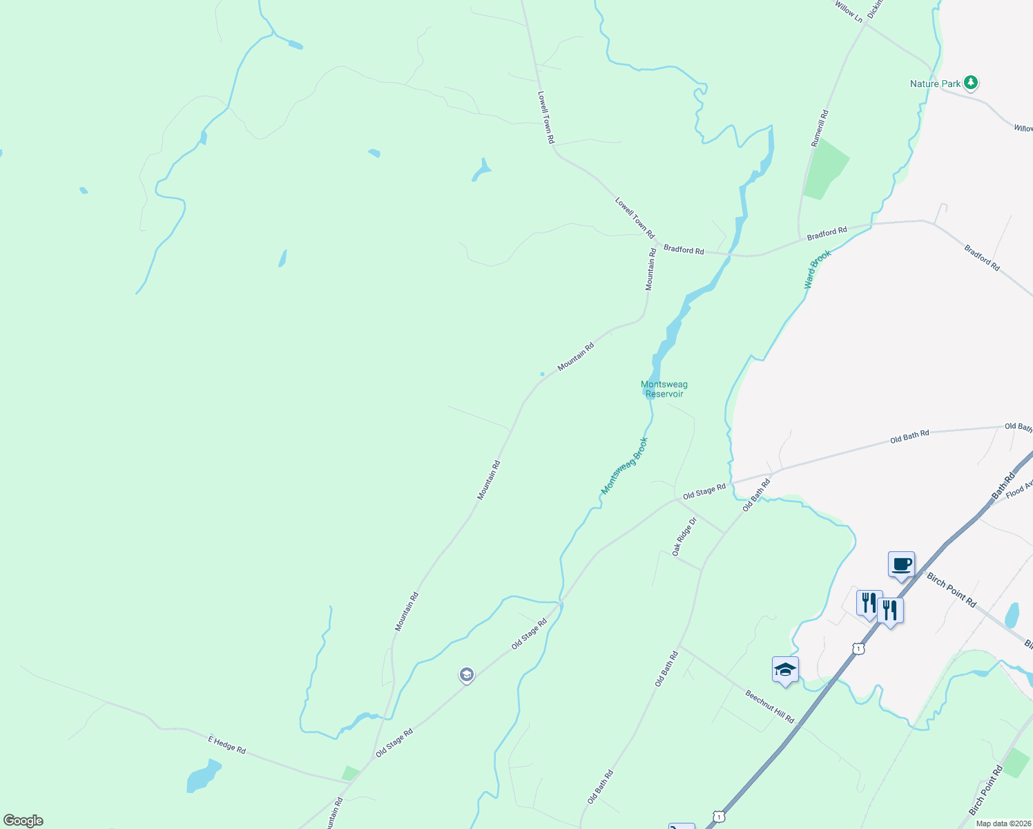 map of restaurants, bars, coffee shops, grocery stores, and more near 612 Mountain Road in Woolwich