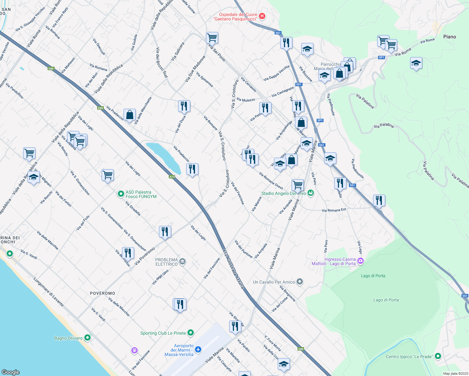 map of restaurants, bars, coffee shops, grocery stores, and more near 2 Via del Fescione in Massa