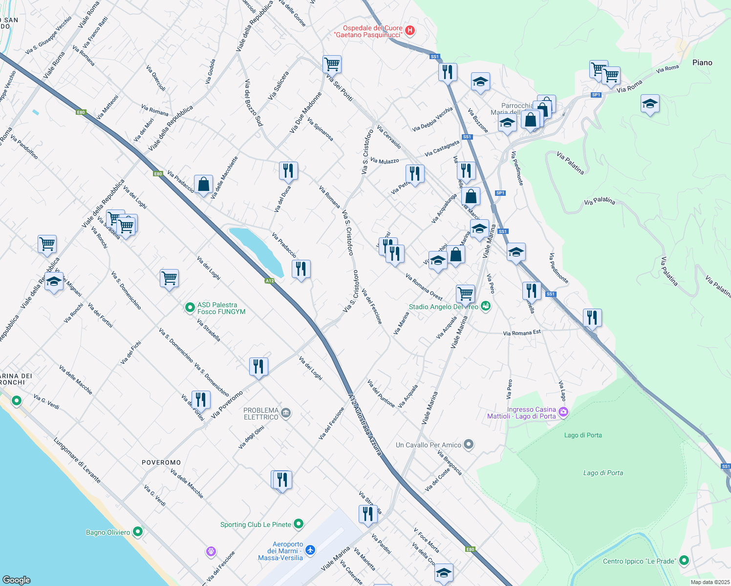 map of restaurants, bars, coffee shops, grocery stores, and more near 2 Via del Fescione in Massa