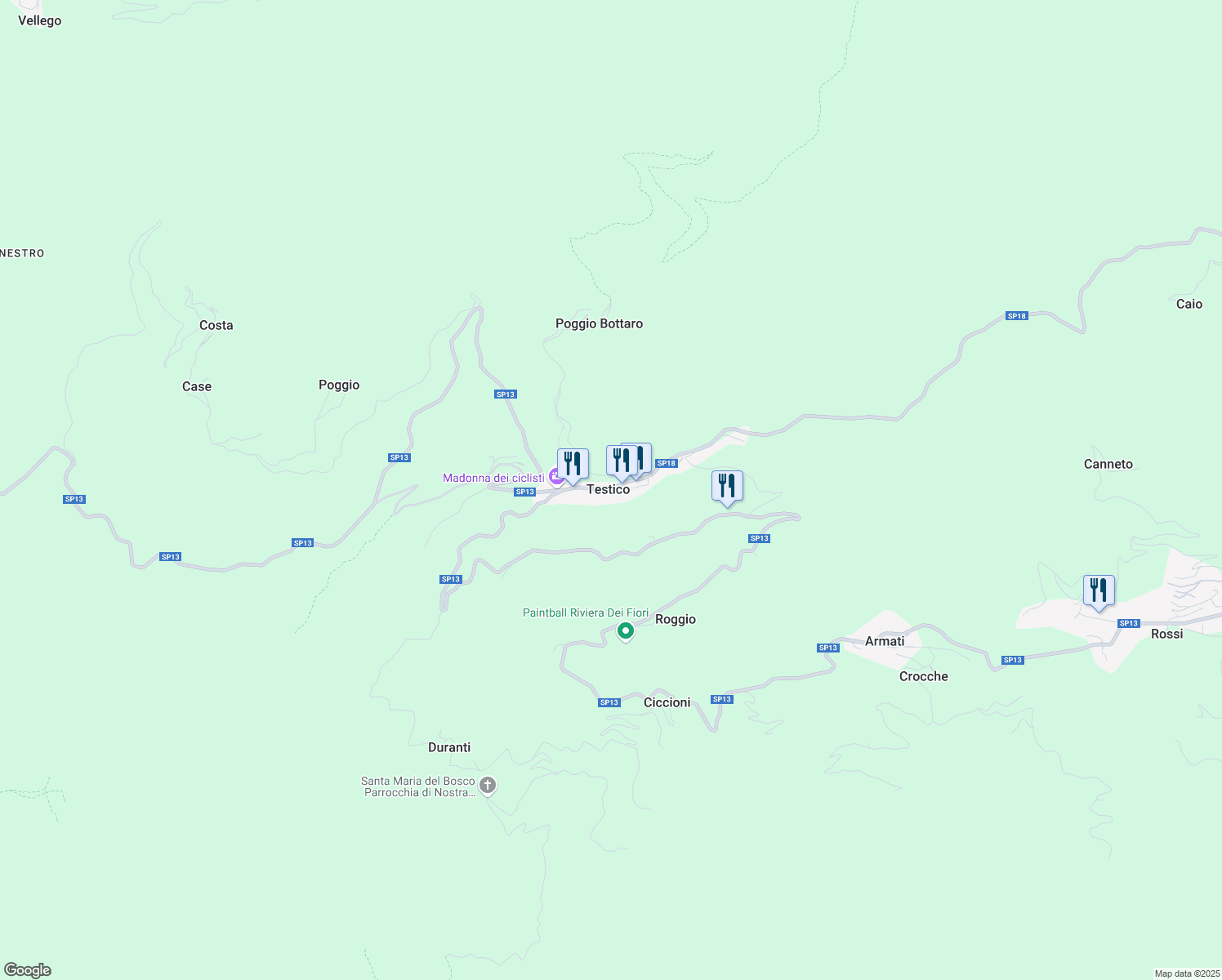 map of restaurants, bars, coffee shops, grocery stores, and more near 9 Via della Vittoria in Testico