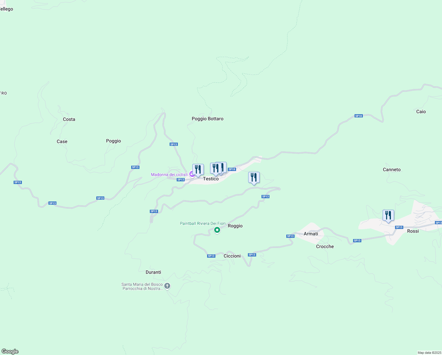 map of restaurants, bars, coffee shops, grocery stores, and more near 9 Via della Vittoria in Testico