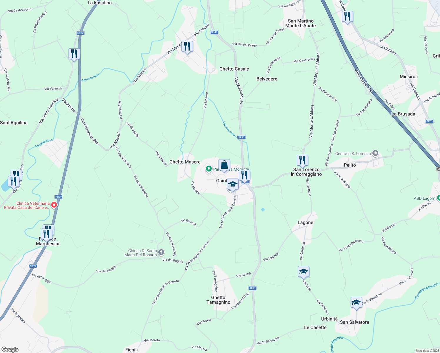 map of restaurants, bars, coffee shops, grocery stores, and more near 60 Via Sigmund Freud in Gaiofana