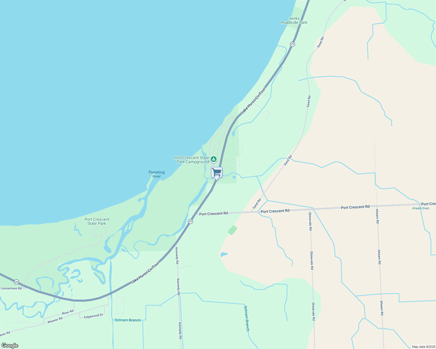 map of restaurants, bars, coffee shops, grocery stores, and more near 1890 Port Austin Road in Port Austin
