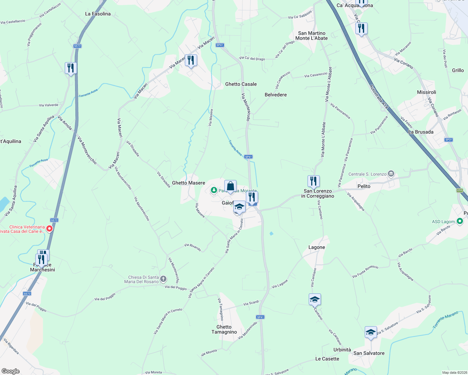 map of restaurants, bars, coffee shops, grocery stores, and more near 1 Via Agostino Gemelli in Gaiofana