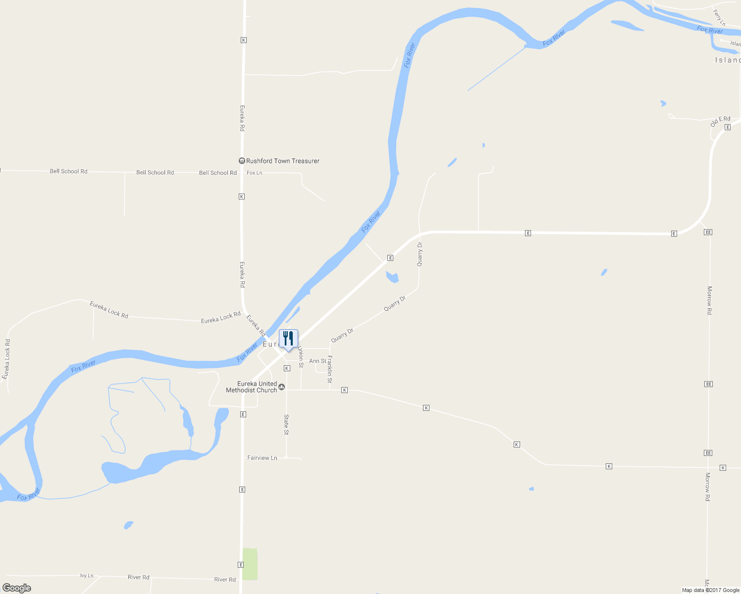 map of restaurants, bars, coffee shops, grocery stores, and more near 3254 County Road E in Omro