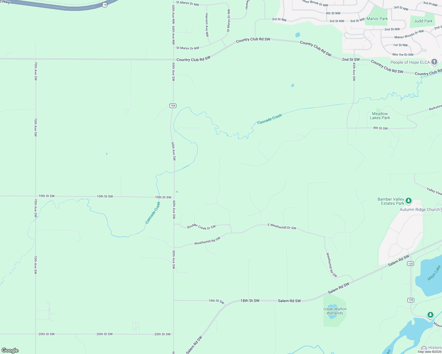 map of restaurants, bars, coffee shops, grocery stores, and more near 1141 Hamlet Road Southwest in Rochester