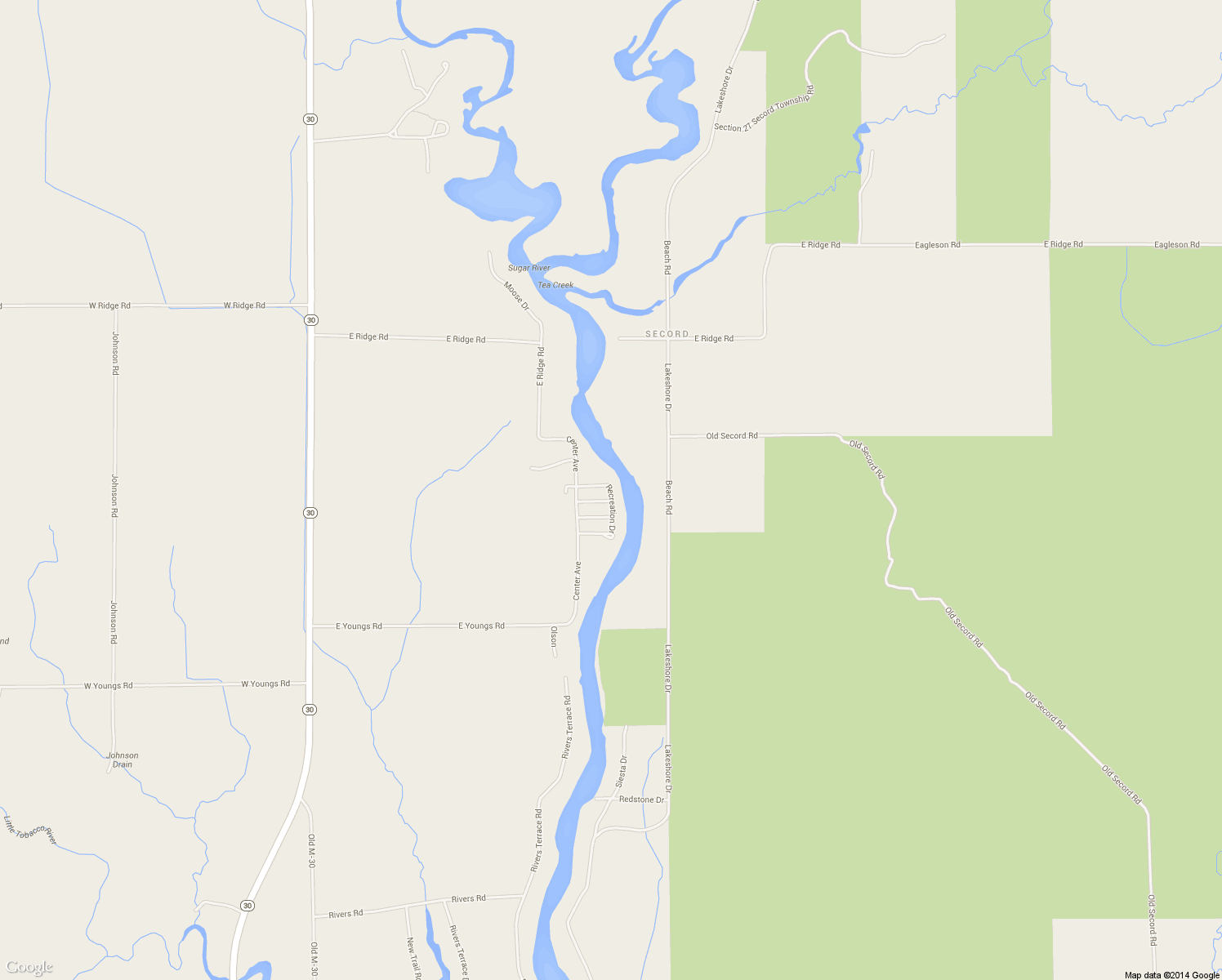 map of restaurants, bars, coffee shops, grocery stores, and more near 1456 Recreation Drive in Gladwin