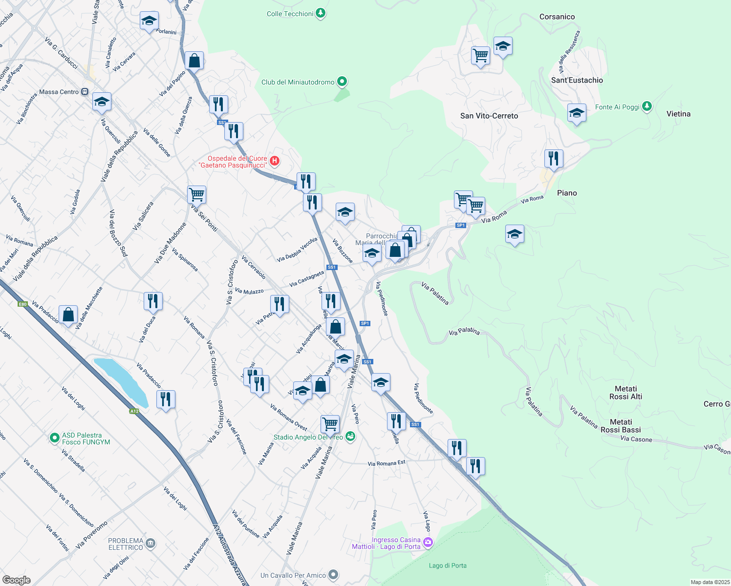 map of restaurants, bars, coffee shops, grocery stores, and more near in Capanne-Prato-Cinquale