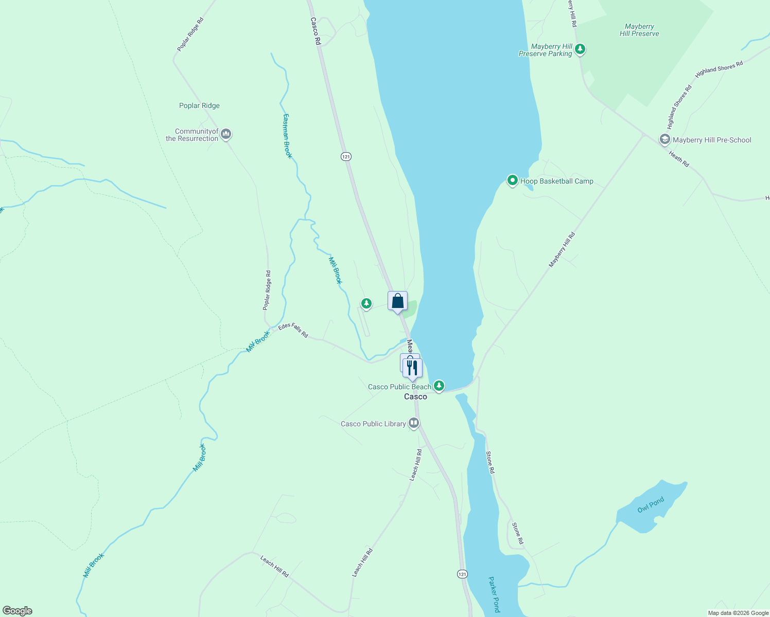 map of restaurants, bars, coffee shops, grocery stores, and more near 2 Fish Hatchery Rd in Casco