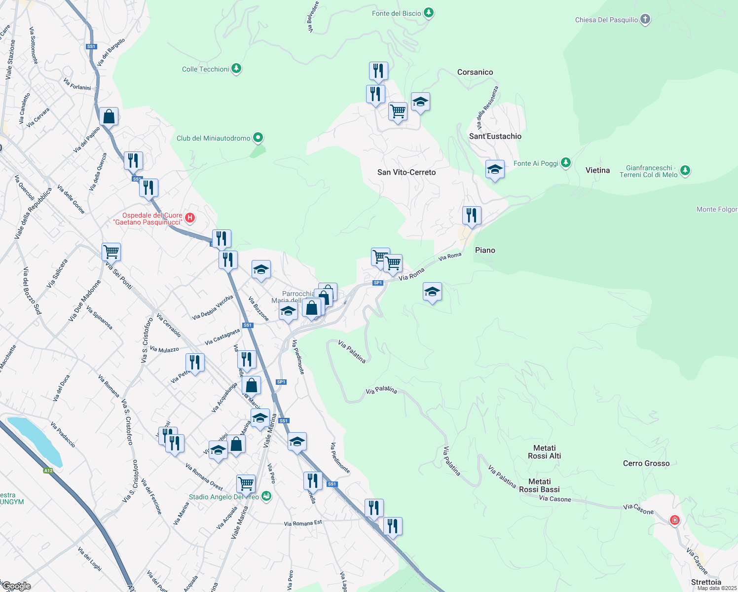 map of restaurants, bars, coffee shops, grocery stores, and more near 19 Via Bottaccio in Capanne-prato-cinquale