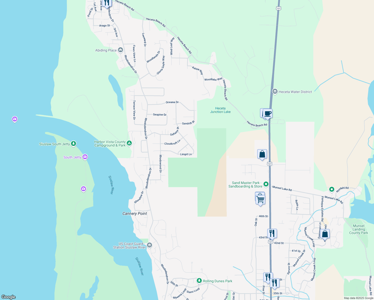 map of restaurants, bars, coffee shops, grocery stores, and more near 87657 Woodmere St W in Florence