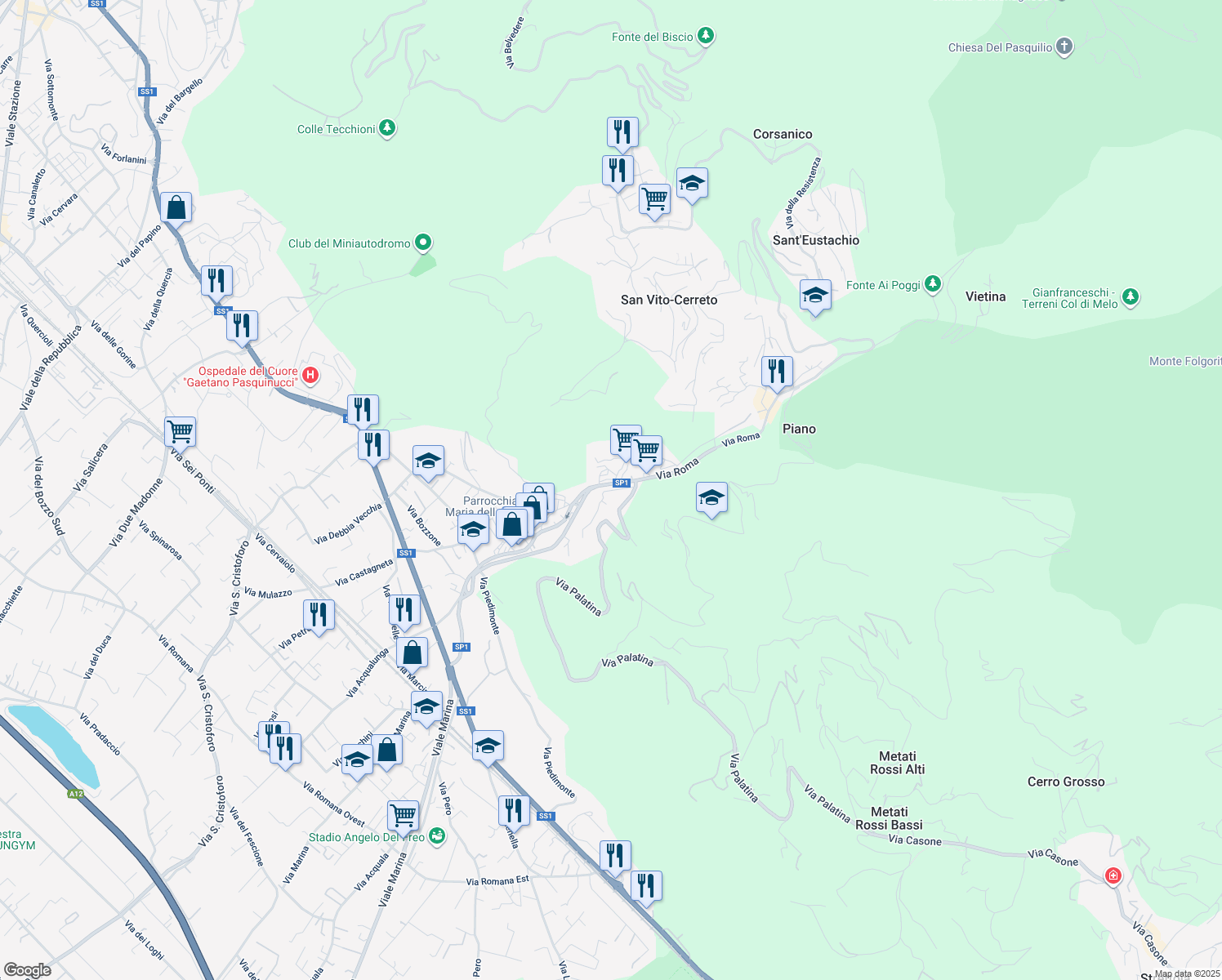 map of restaurants, bars, coffee shops, grocery stores, and more near 19 Via Bottaccio in Capanne-Prato-Cinquale