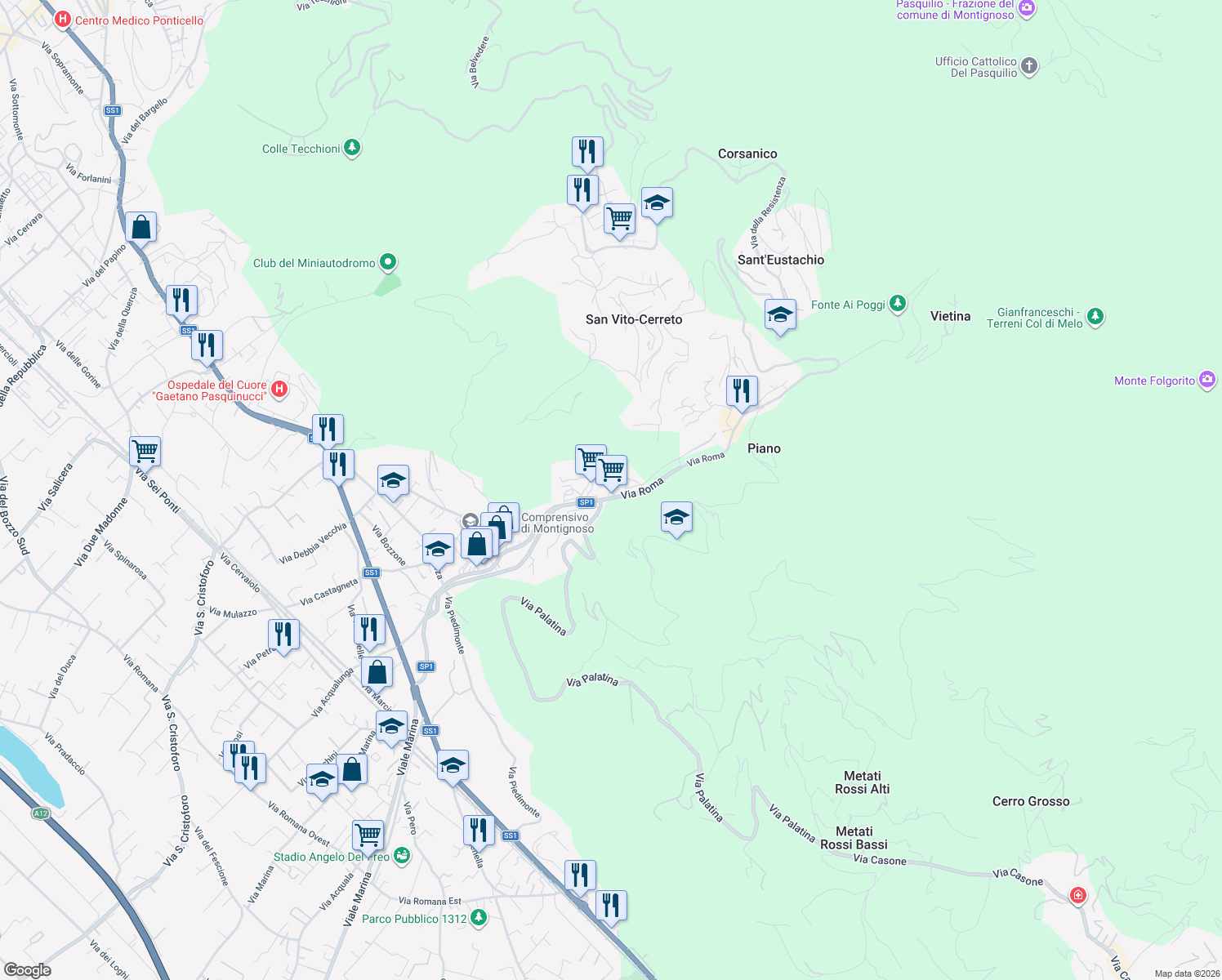 map of restaurants, bars, coffee shops, grocery stores, and more near 16 Via Saponiera in Capanne-prato-cinquale