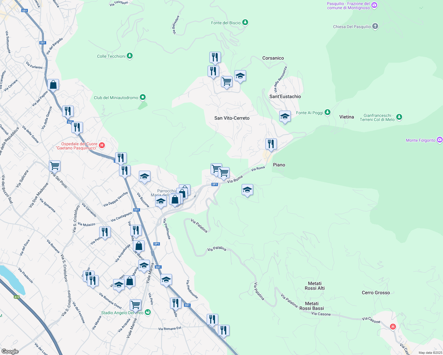 map of restaurants, bars, coffee shops, grocery stores, and more near 16 Via Saponiera in Capanne-Prato-Cinquale