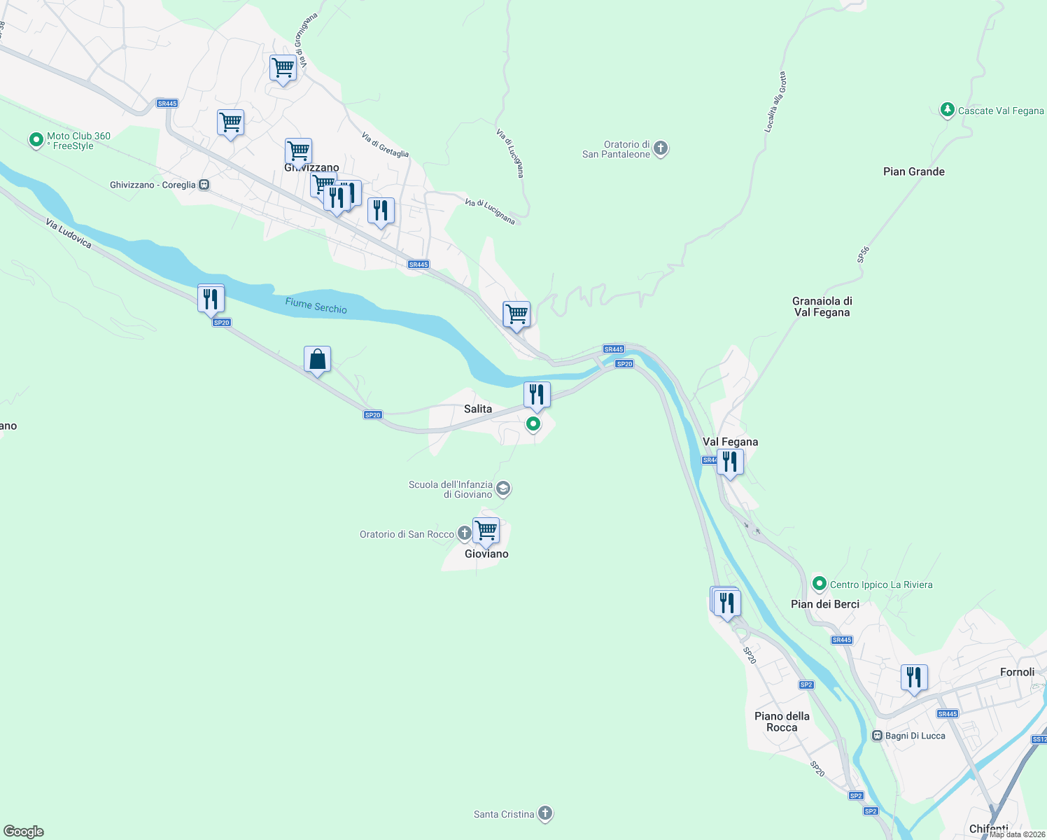 map of restaurants, bars, coffee shops, grocery stores, and more near 10 Via Salita in Salita