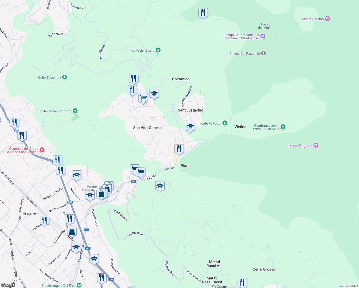 map of restaurants, bars, coffee shops, grocery stores, and more near 24 Via Cozzanello in San Vito-cerreto