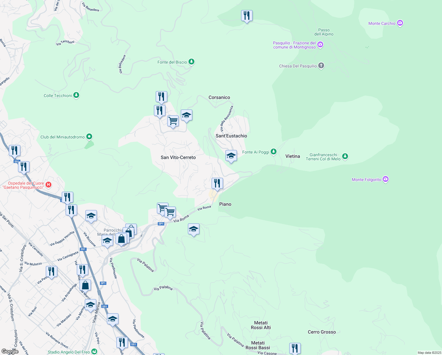 map of restaurants, bars, coffee shops, grocery stores, and more near 24 Via Cozzanello in San Vito-cerreto