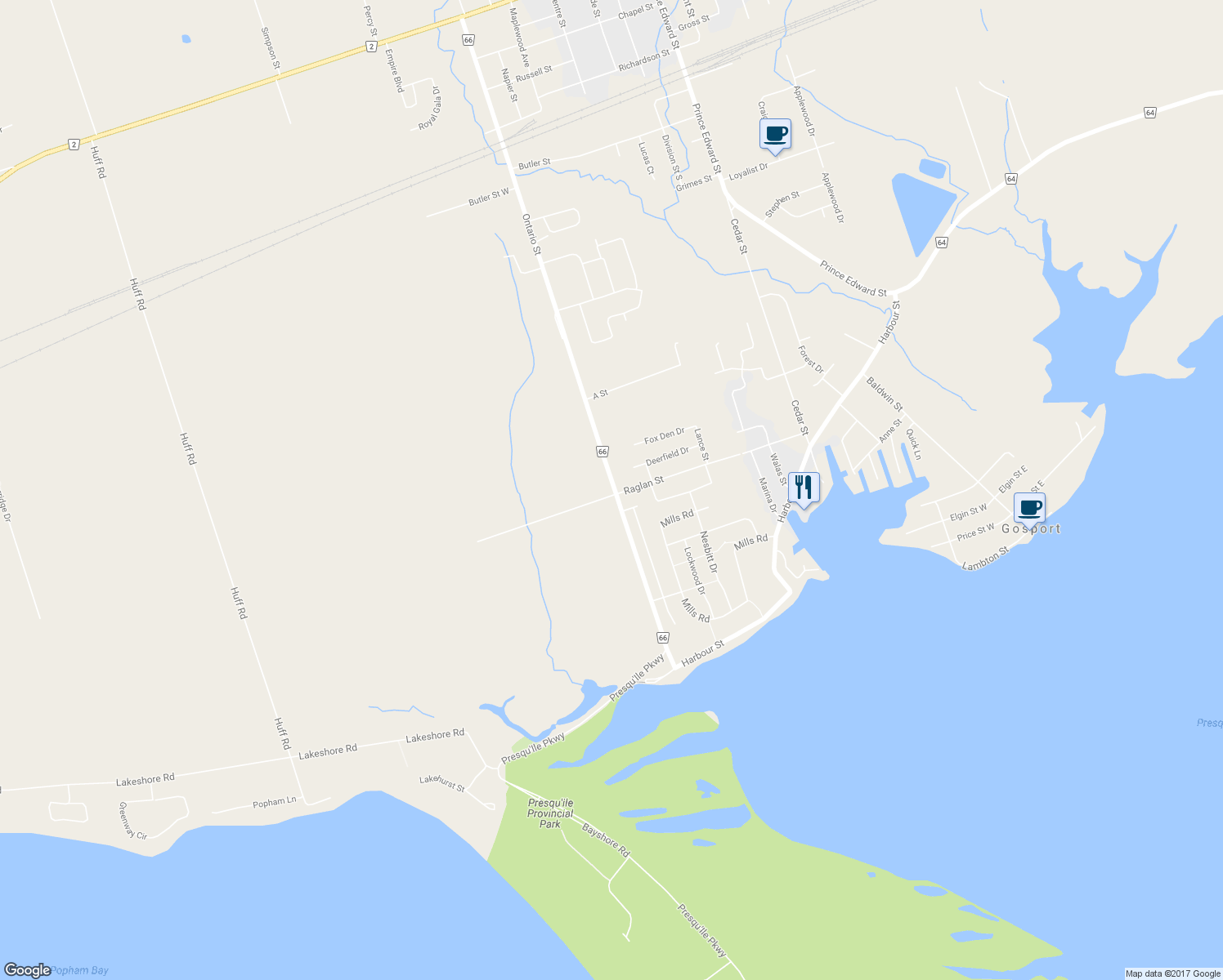 map of restaurants, bars, coffee shops, grocery stores, and more near 210 Ontario St in Brighton