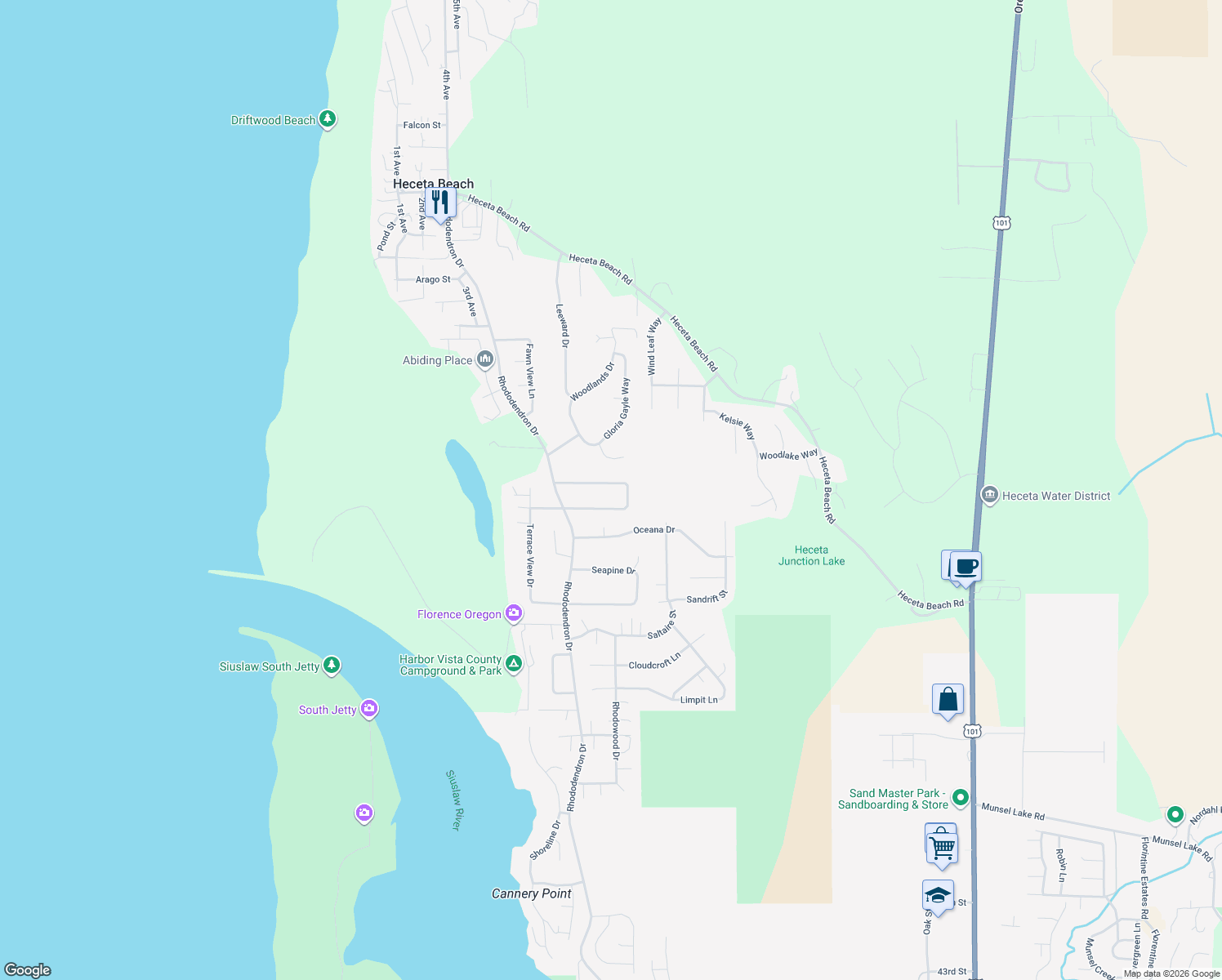 map of restaurants, bars, coffee shops, grocery stores, and more near 4810 Rhododendron Loop in Florence