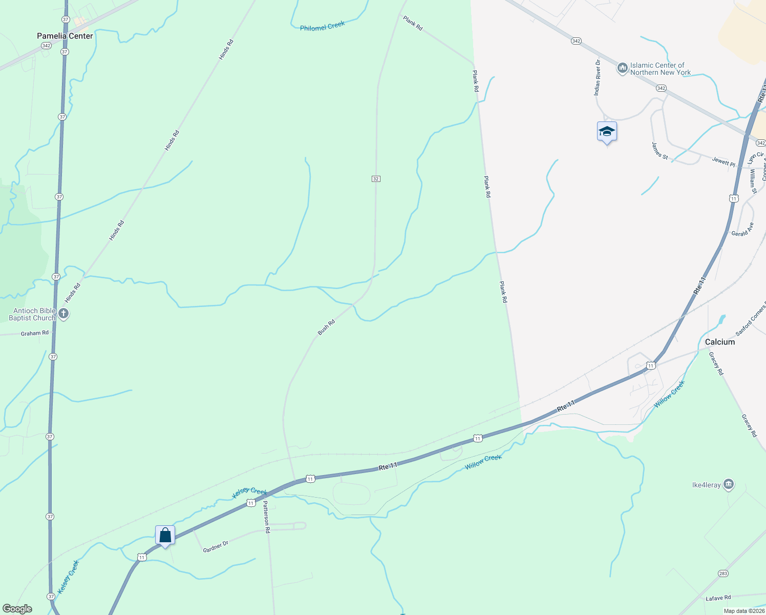 map of restaurants, bars, coffee shops, grocery stores, and more near 24596 Bush Rd in Calcium