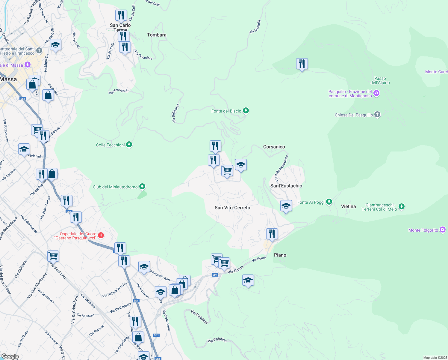 map of restaurants, bars, coffee shops, grocery stores, and more near 3 Via Colle in San Vito-cerreto