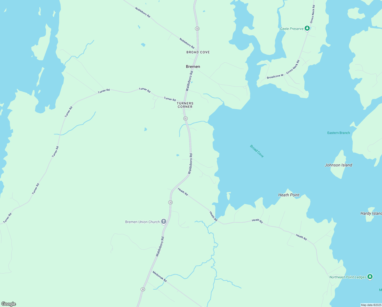 map of restaurants, bars, coffee shops, grocery stores, and more near 803 Waldoboro Road in Bremen