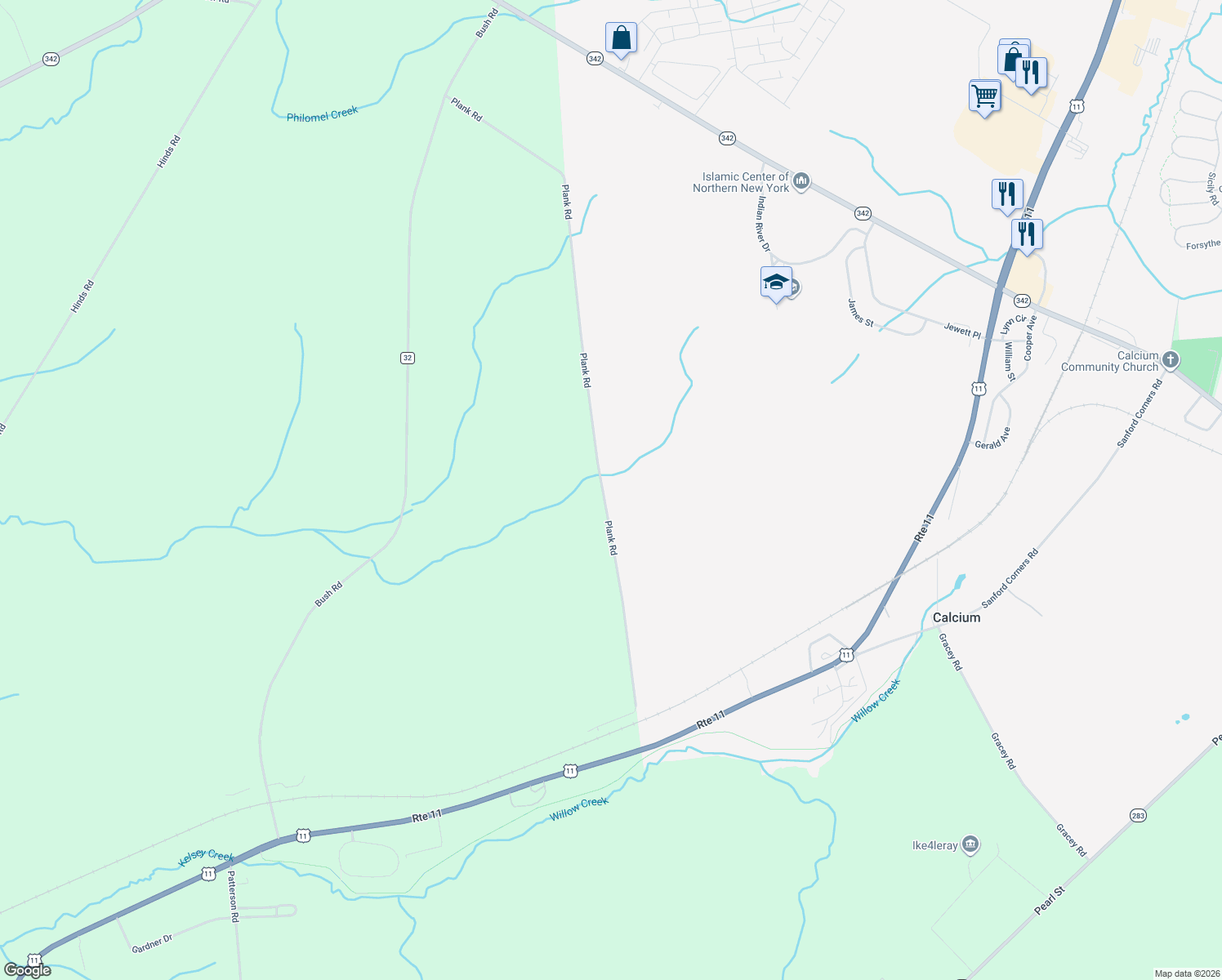 map of restaurants, bars, coffee shops, grocery stores, and more near 24892 Plank Rd in Calcium