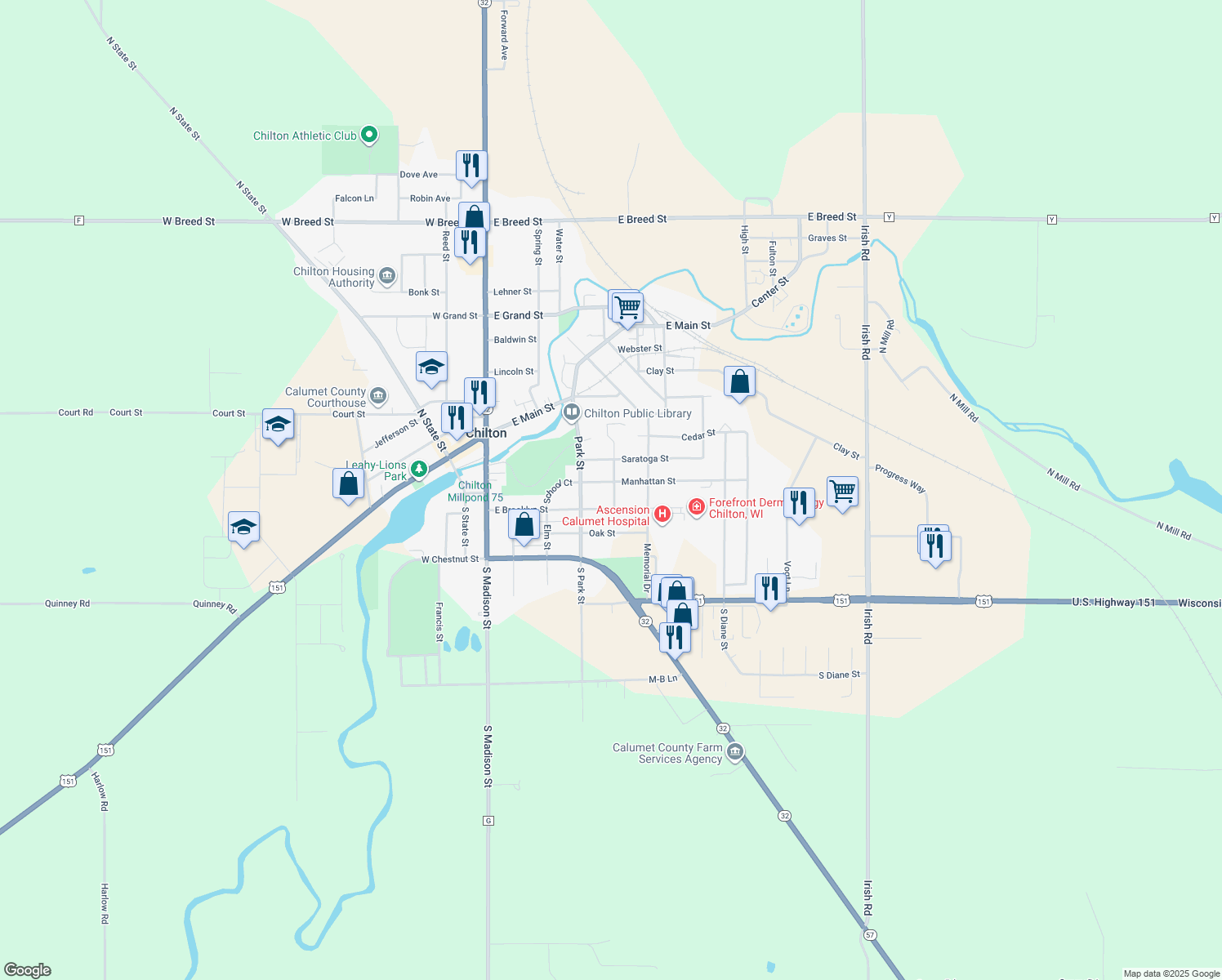 map of restaurants, bars, coffee shops, grocery stores, and more near 505 Good Avenue in Chilton