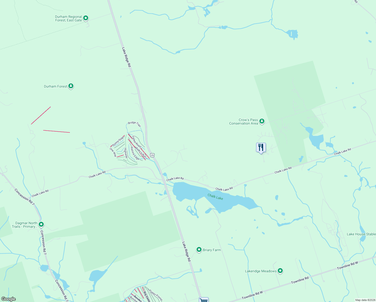 map of restaurants, bars, coffee shops, grocery stores, and more near 41 Chalk Lake Road in Port Perry