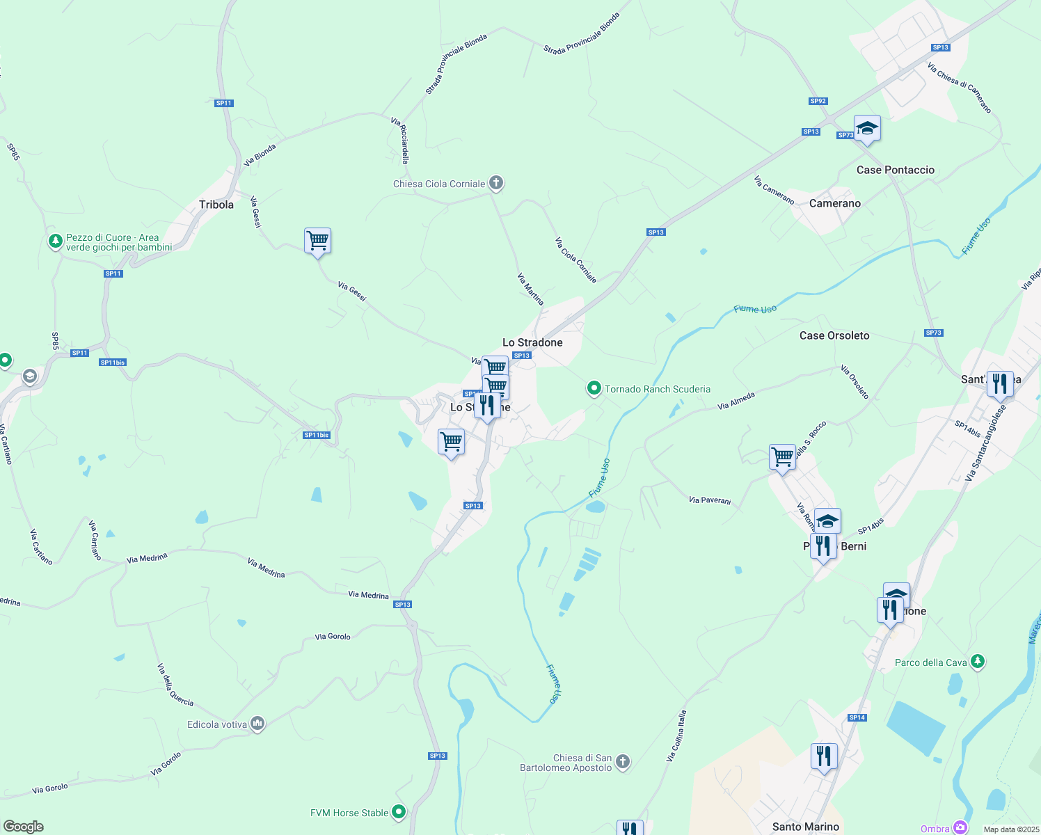 map of restaurants, bars, coffee shops, grocery stores, and more near 90 Via Sozzi Gastone in Provincia di Forlì-Cesena