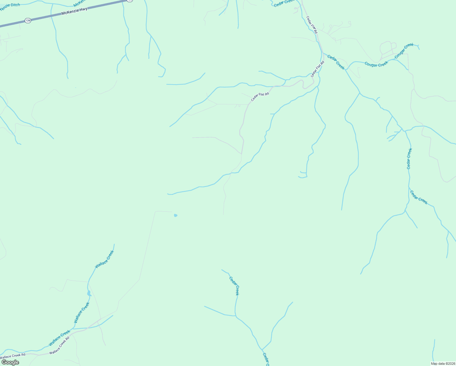 map of restaurants, bars, coffee shops, grocery stores, and more near 87065 Cedar Flat Road in Springfield