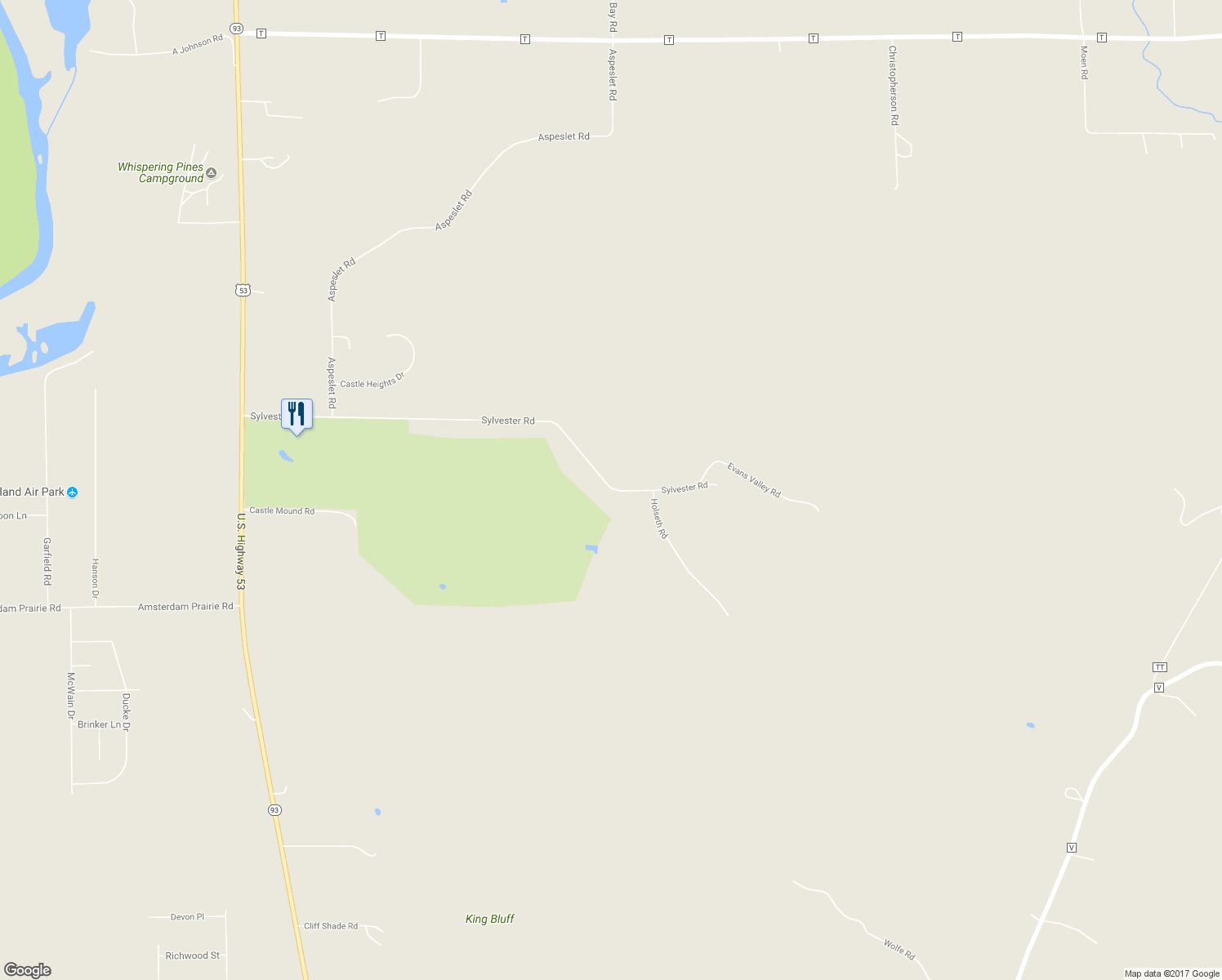 map of restaurants, bars, coffee shops, grocery stores, and more near 7303 Sylvester Road in Holmen