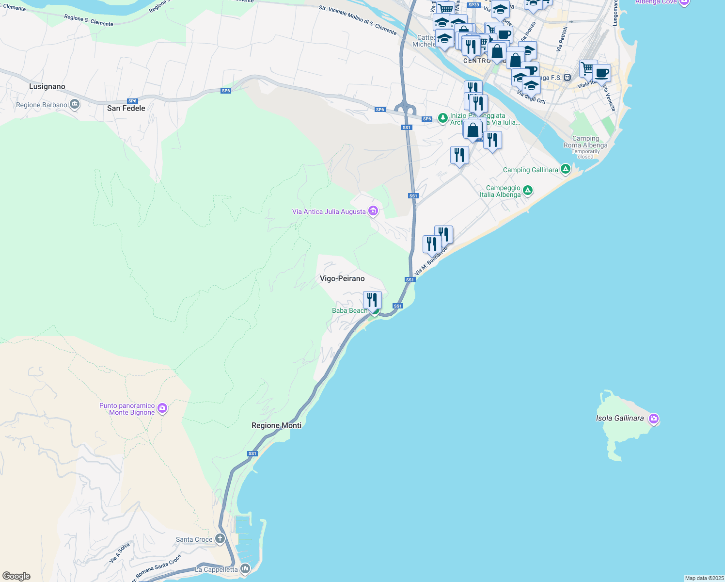 map of restaurants, bars, coffee shops, grocery stores, and more near 1 Via Privata Angelo Vigo in Vigo-peirano