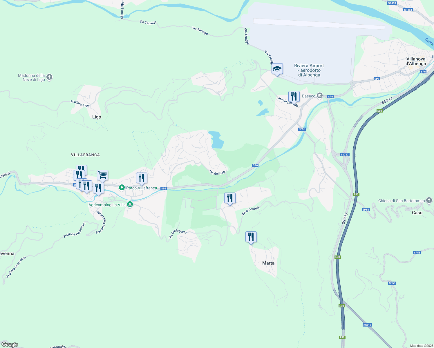 map of restaurants, bars, coffee shops, grocery stores, and more near 36 Via del Golf in Garlenda