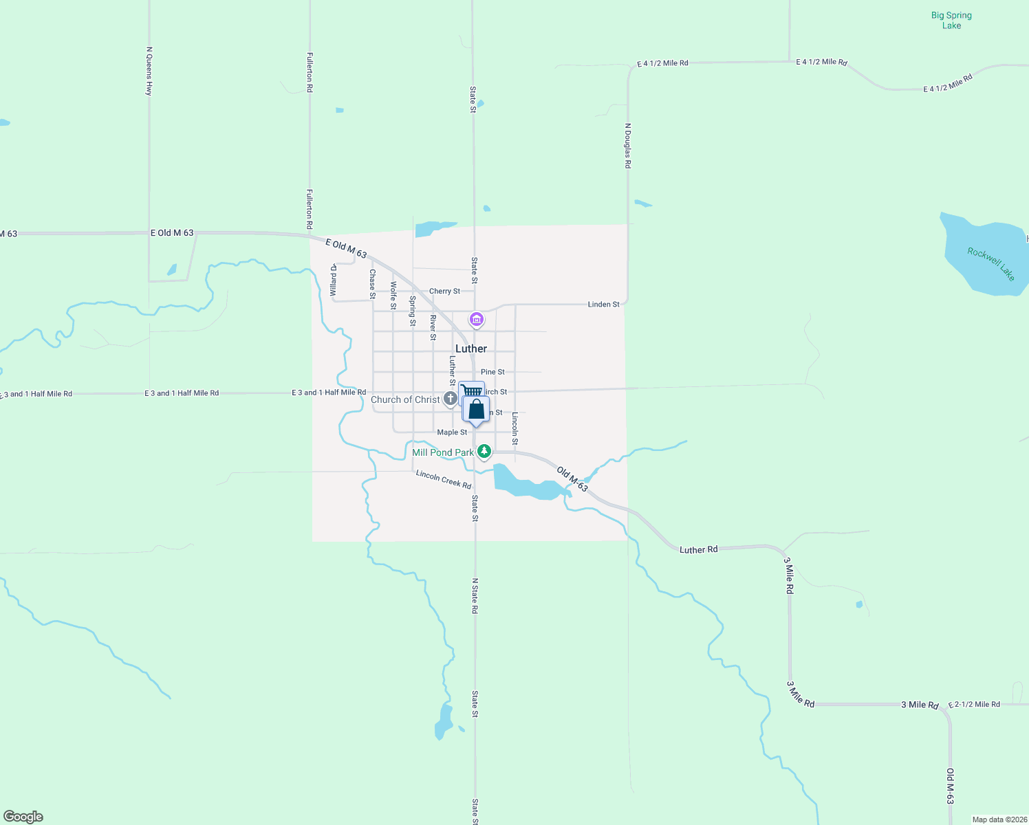 map of restaurants, bars, coffee shops, grocery stores, and more near 207 Elm Street in Luther