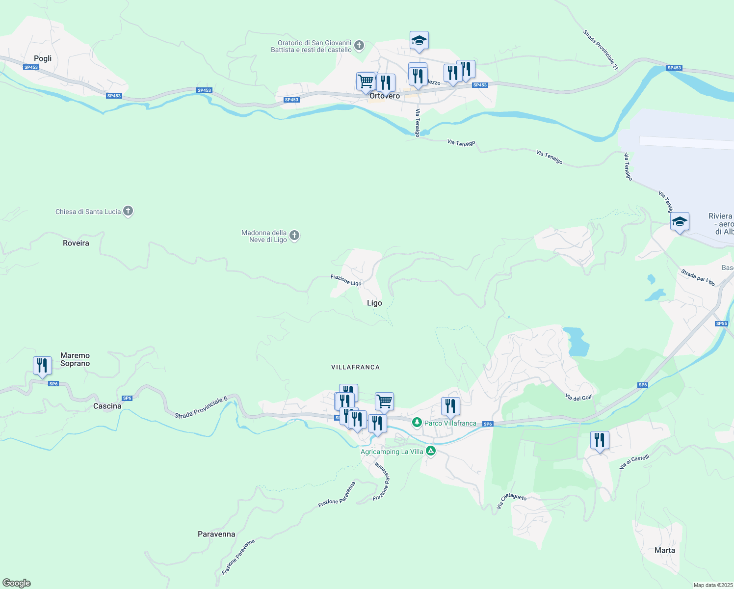 map of restaurants, bars, coffee shops, grocery stores, and more near 83 Frazione Ligo in Ligo