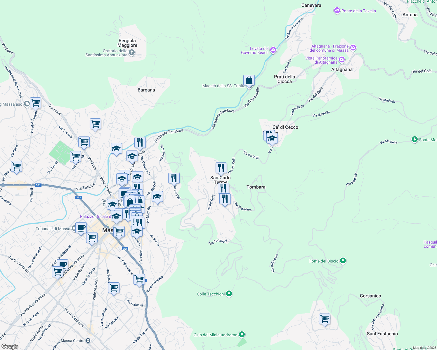 map of restaurants, bars, coffee shops, grocery stores, and more near in Massa