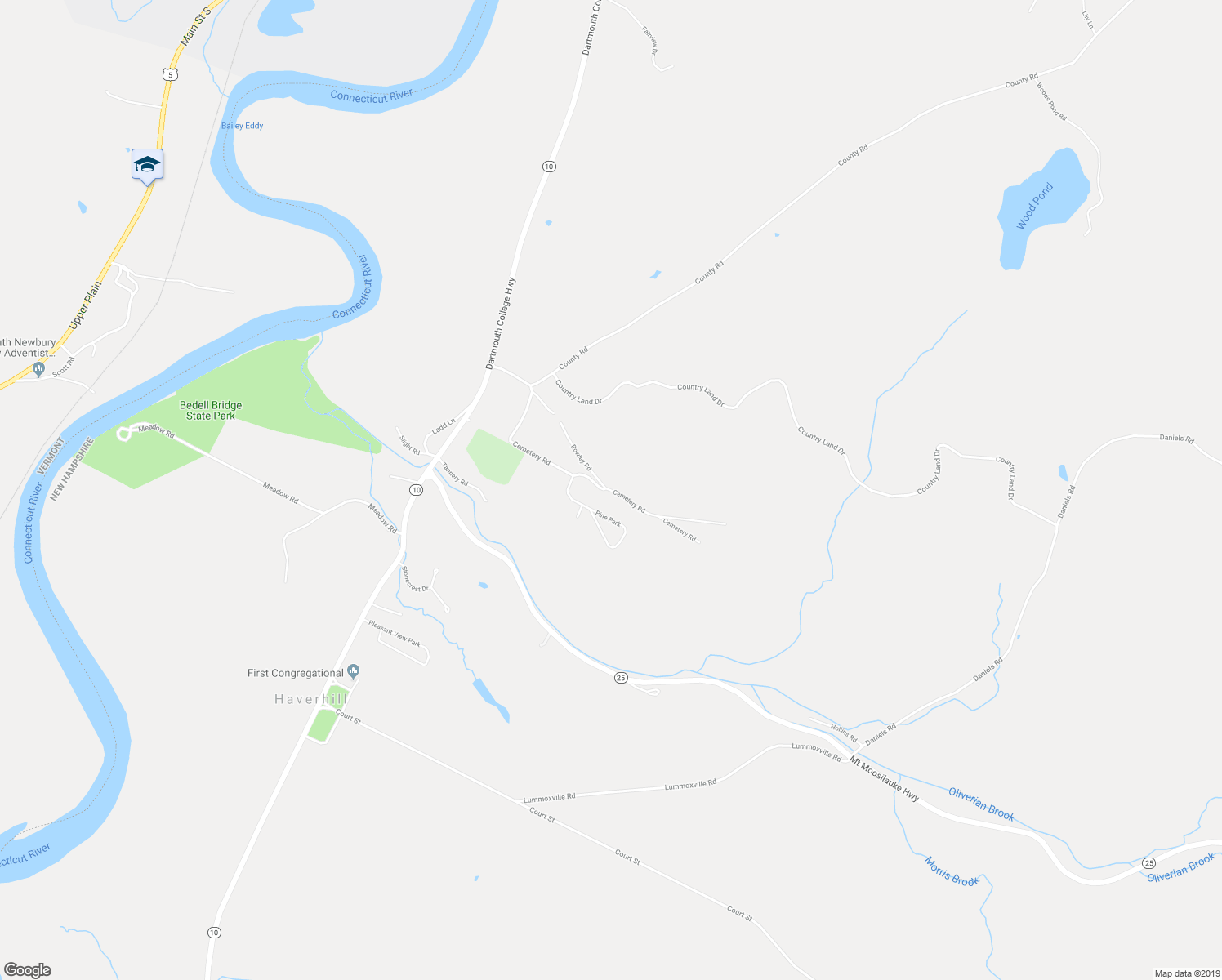 map of restaurants, bars, coffee shops, grocery stores, and more near Cemetery Road in Haverhill