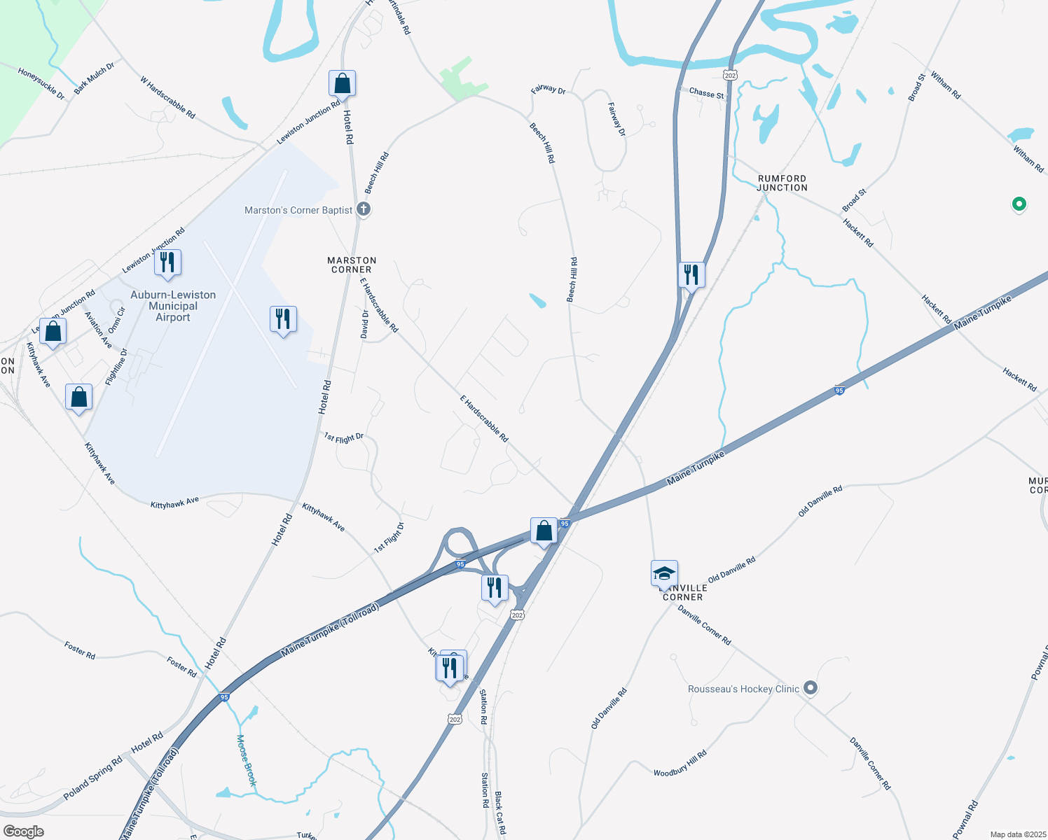 map of restaurants, bars, coffee shops, grocery stores, and more near 104 Jennifer Drive in Auburn