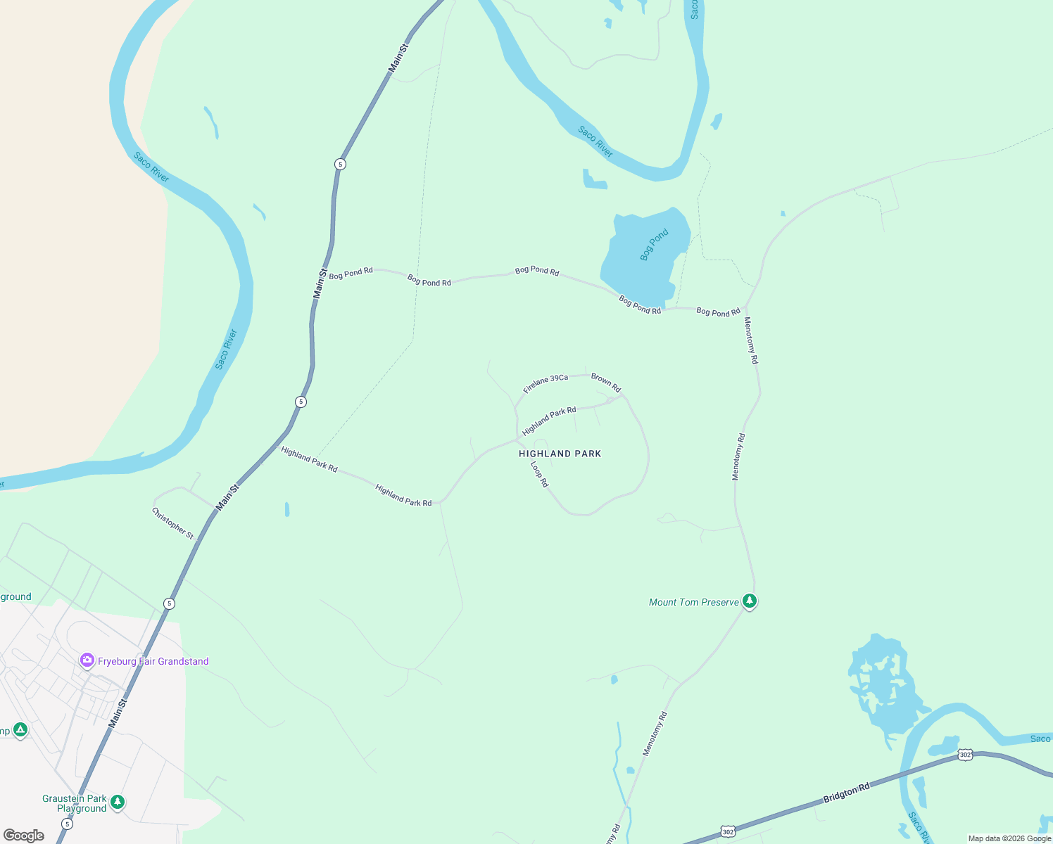 map of restaurants, bars, coffee shops, grocery stores, and more near 192 Highland Park Road in Fryeburg