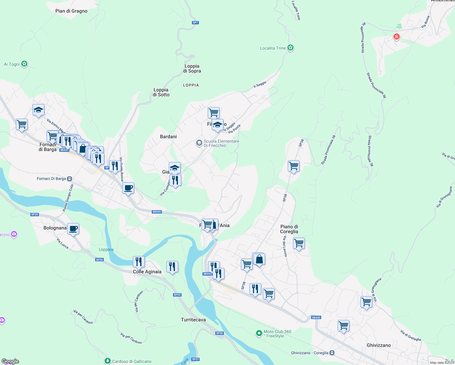 map of restaurants, bars, coffee shops, grocery stores, and more near 4 Località Menchi di Sotto in Ponte All'ania